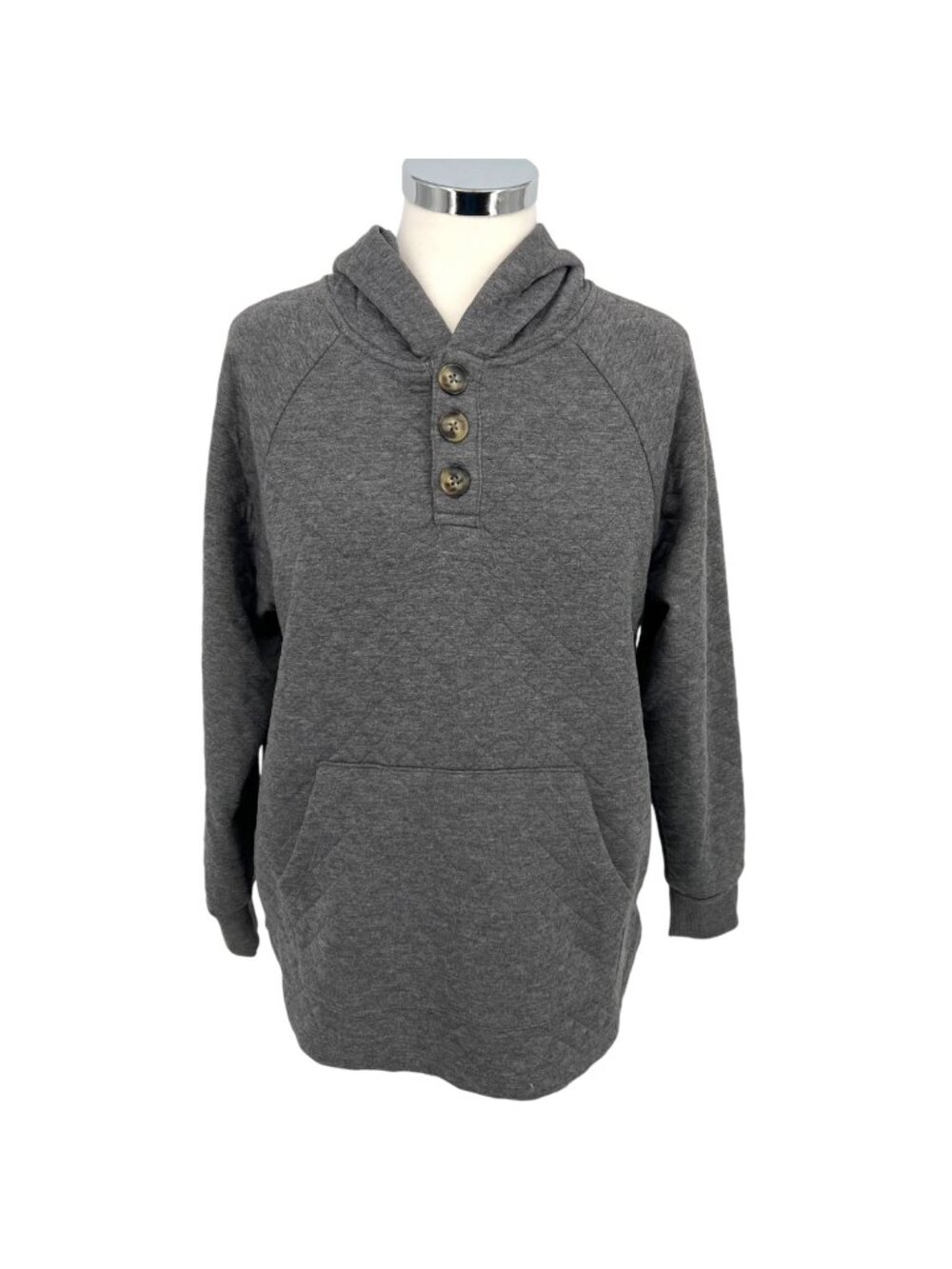 Market & Spruce Quilted Hoodie Pullover Sweatshirt Gray Size Small NWT